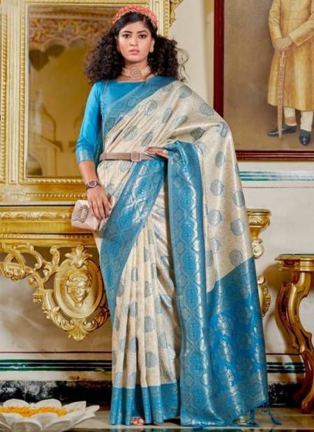 Blue And Beige Colour Shamiyana The Fabrica Exclusive Wear Wholesale Banarasi Silk Sarees Catalog 7008