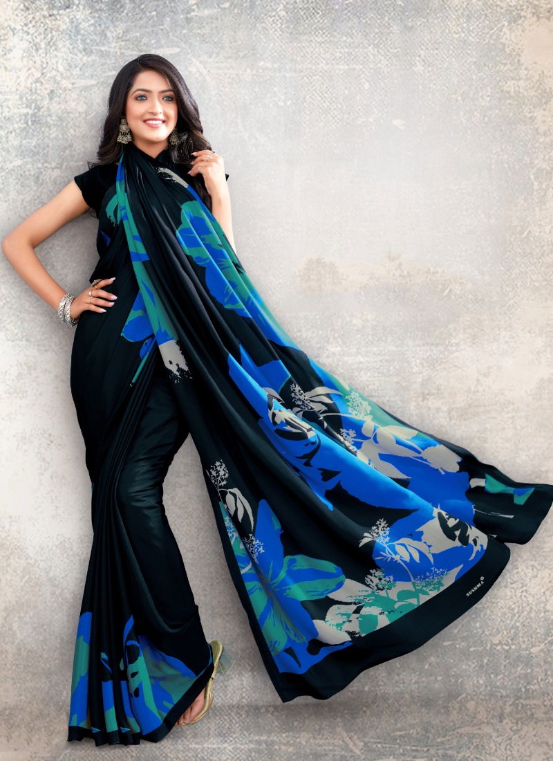 Blue And Black Beautified By Sushma Printed Saree Catalog 2302 A