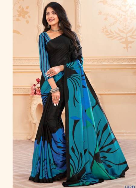 Blue And Black Colour Perfection Fancy Wear Wholesale Printed Sarees 102 B