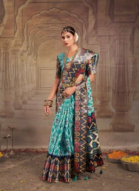 Blue And Black Colour Rashmika 1001 To 1012 By Mahamani Creation Printed Heavy Tusser Gotha Silk Saree Wholesale Online 1008