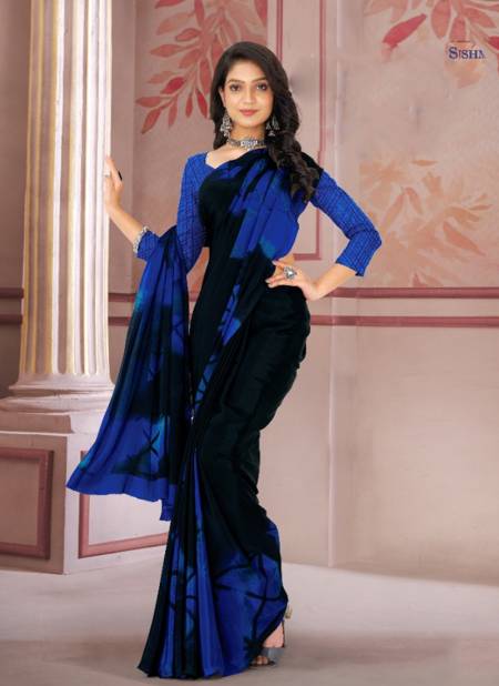 Blue And Black Colour Uniqueness By Sushma Printed Sarees Catalog 702 B