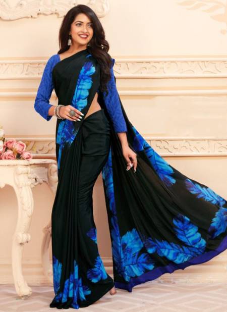 Blue And Black Perfection Fancy Wear Wholesale Printed Sarees 105 C
