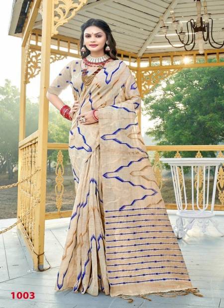 Blue And Cream Colour Monika By Bunawat Cotton Printed Saree Wholesale Shop In Surat 1003