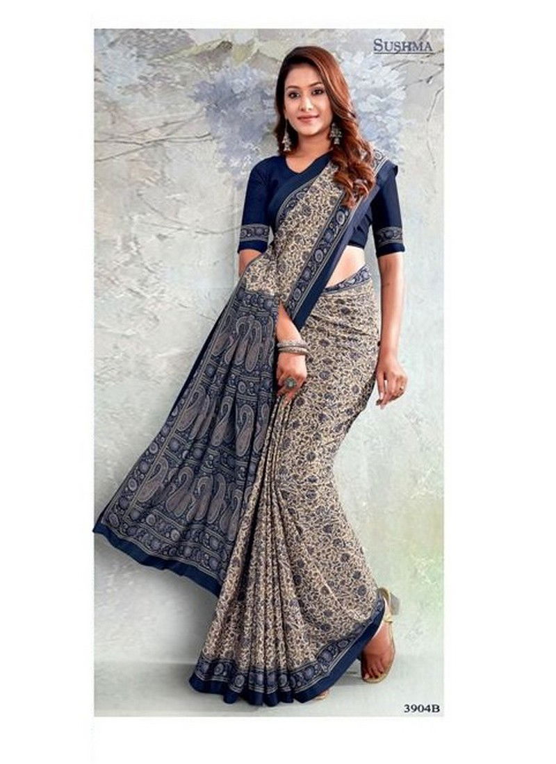 Blue And Gray Colour Sushma Set 39 Daily Wear Saree Catalog 3904 B