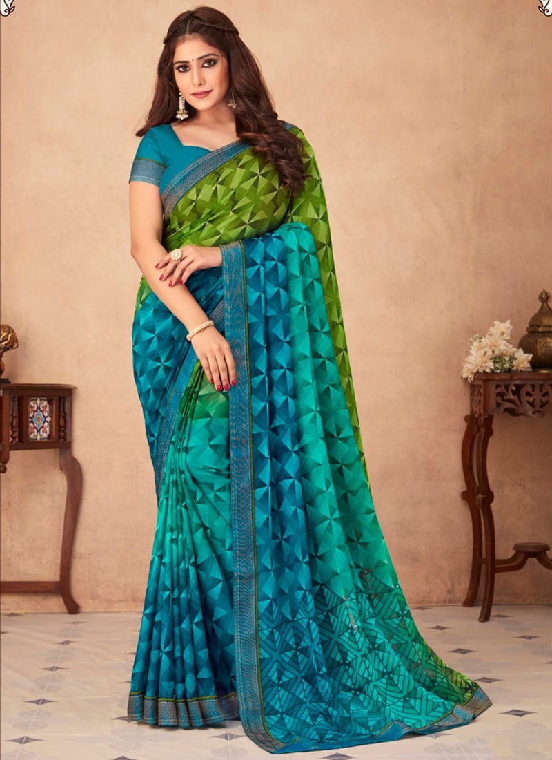 Blue And Green Colour Ruchi Savera Wholesale Printed Sarees Catalog 19301 B