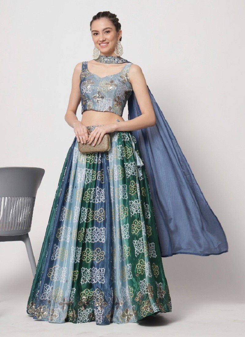 Blue And Green Colour Shubhkala Vol 12 By Khushboo Party Wear Lehenga Choli Catalog 7084