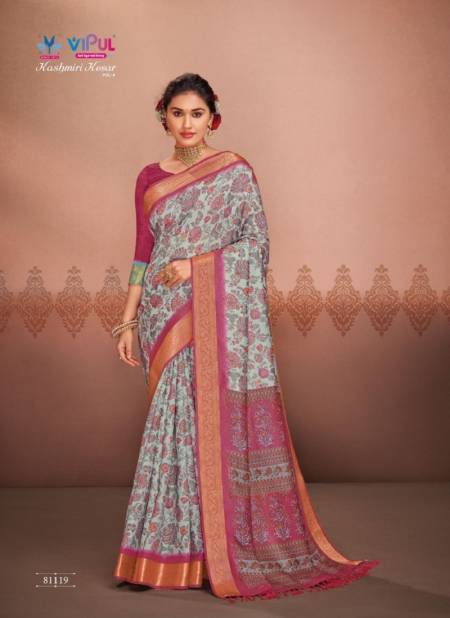 Blue And Pink Colour Kashmiri Kesar Vol 4 By Vipul Silk Printed Wear Sarees Wholesale Price In Surat 81119