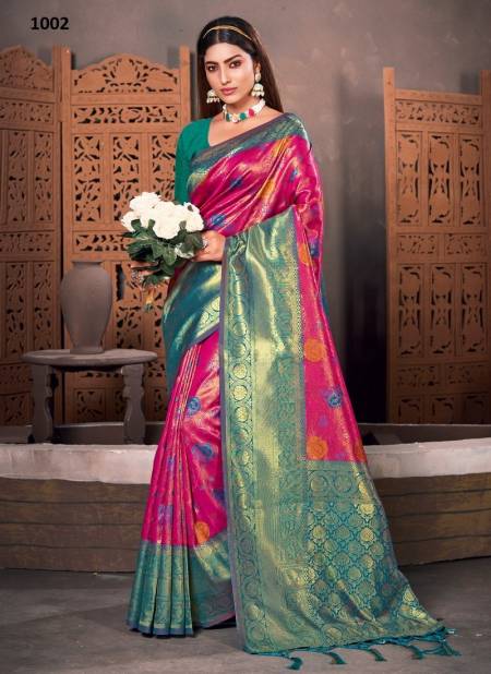 Blue And Pink Colour Rajhans By Sangam Silk Saree Catalog 1002