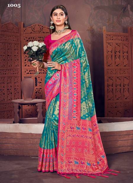 Blue And Pink Colour Rajshree By Sangam Silk Saree Catalog 1005