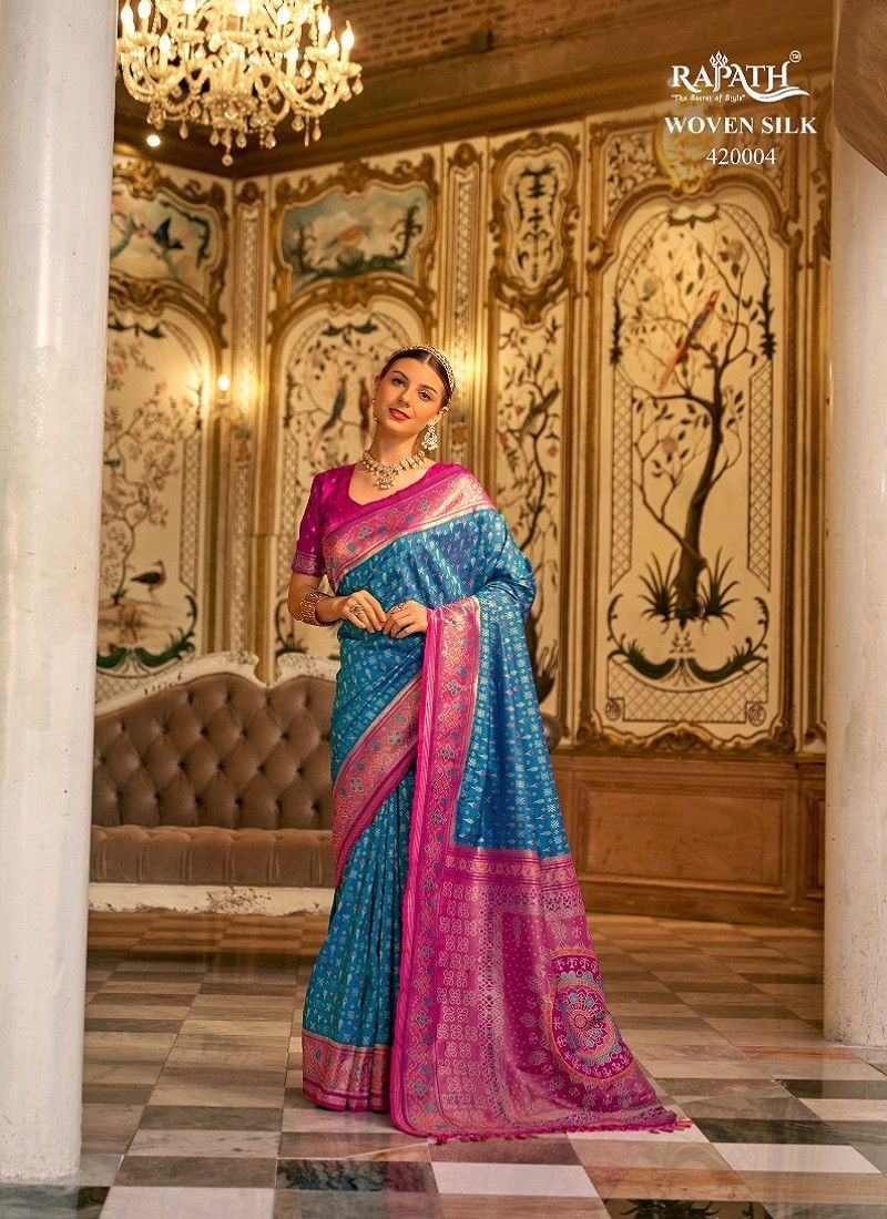 Blue And Pink Colour Sophia Silk By Rajpath Traditional Wear Banarasi Silk Weaving Saree Wholesalers In Delhi 420004