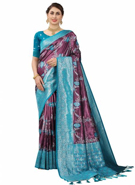 Blue And Purple Colour Murti Silk Varni Wholesale Printed Sarees Catalog 3001