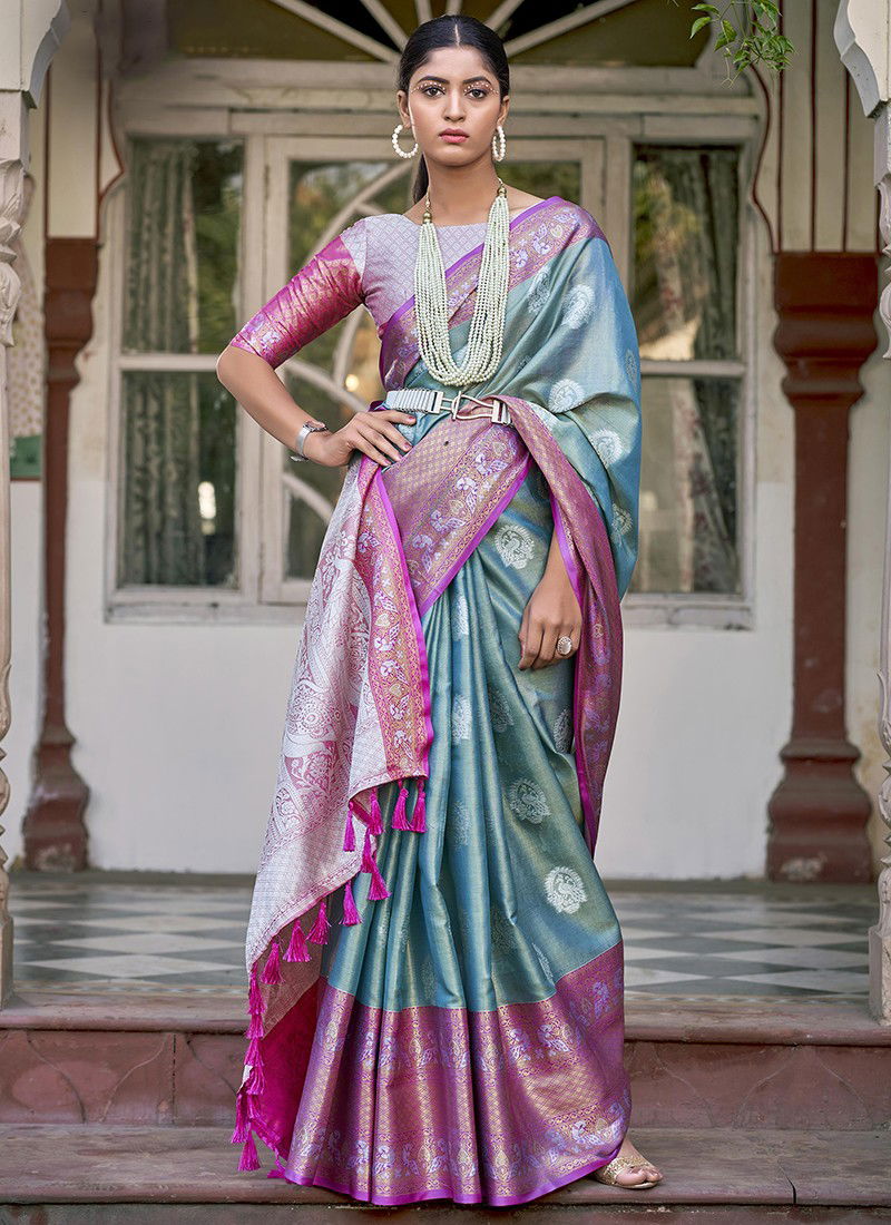 Blue And Rani Colour BK 8725 Wedding Wear Wholesale Silk Sarees 10005.jpg