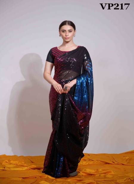 Blue And Red Black Chadhar By Fashion Berry Georgette Saree 217 Catalog