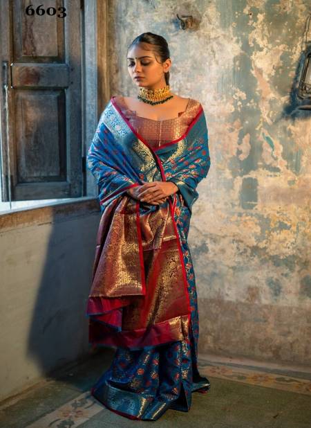 Blue And Red Colour Aahana Patola By Rajpath Silk Saree Catalog 6603