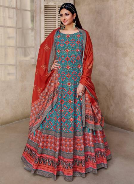 Blue And Red Colour Gulkand Ethnic Wear Wholesale Gown Catalog 2463