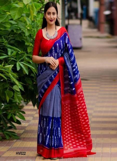 Blue And Red Colour Linen Jumka Vol 2 By Fashion Berry Printed Sarees Exporters In India HV022