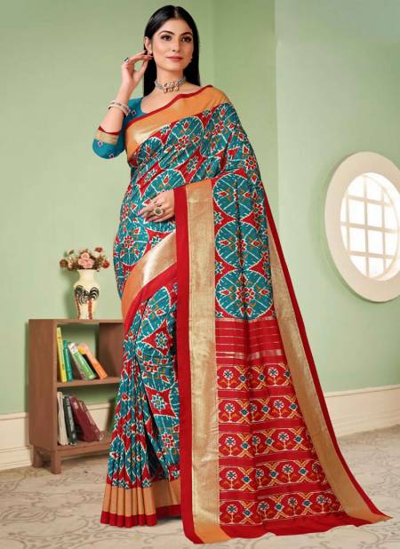 Blue And Red Colour Mulbagal Silk Vipul Wholesale Printed Sarees Catalog 53709 F
