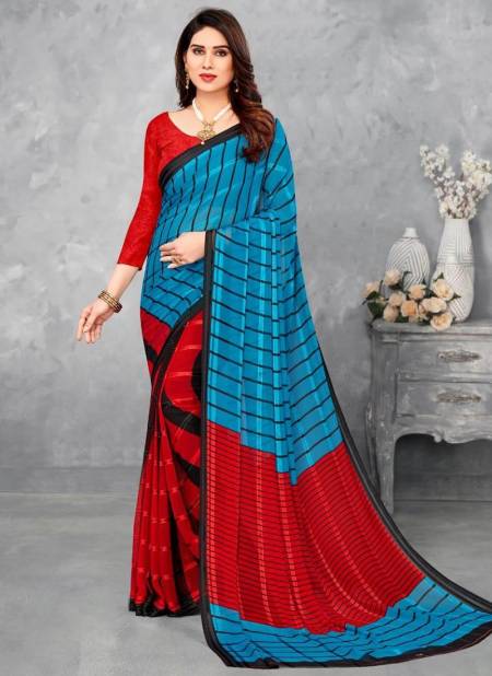 Blue And Red Colour Vartika Silk Printed Wholesale Daily Wear Sarees 16703 A