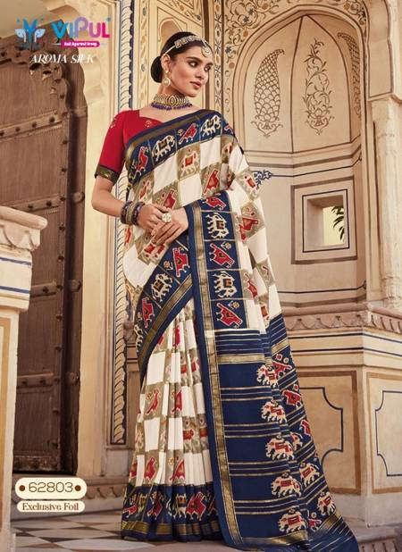 Blue And White Colour Aroma Silk By Vipul Printed Saree Catalog 62803