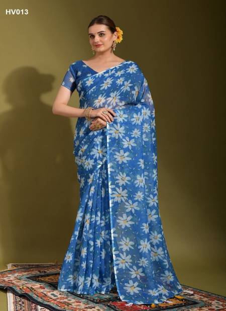 Blue And White Colour Linen Jumka Vol 2 By Fashion Berry Printed Sarees Exporters In India HV013