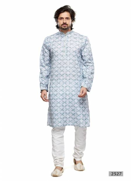 Blue And White Colour Occasion Mens Wear Designer Printed Stright Kurta Pajama Wholesale Shop In Surat 2527
