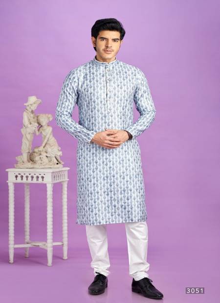 Blue And White Colour Occasion Mens Wear Pintux Stright Kurta Pajama Wholesale Exporters In India 3051