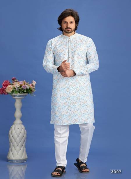 Blue And White Colour Party Mens Wear Pintux Stright Kurta Pajama Wholesale Online 3007