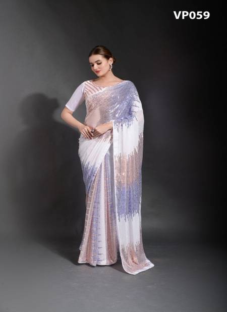 Blue And White Colour Sequin Chadar By Fashion Berry Georgette Saree Catalog 59