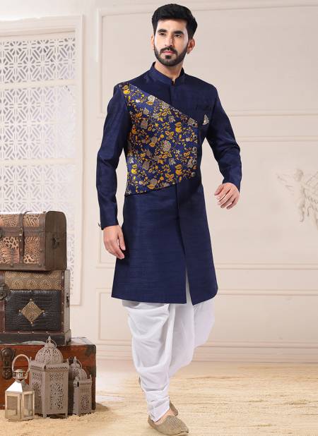 Blue And White Colour Wedding Wear Mens Exclusive Wholesale Indo Western Catalog 1791