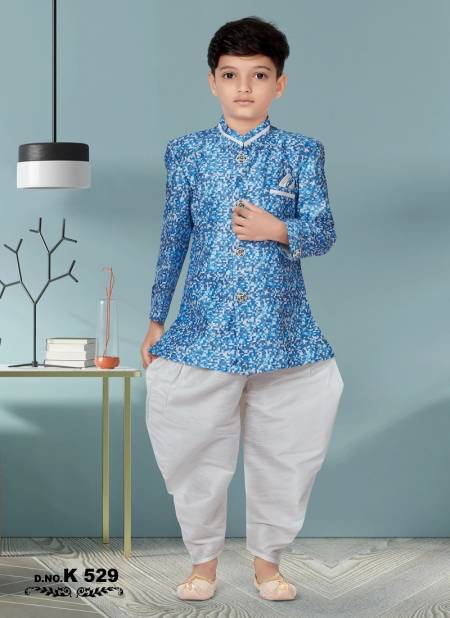 Blue And White Mix Colour Kids Party Wear Kurta Pajama Catalog K 529