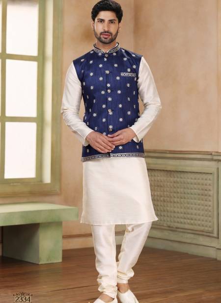 Blue Colour 1576 Occasion Wear Mens Modi Jacket Kurta Pajama Catalog 2334
