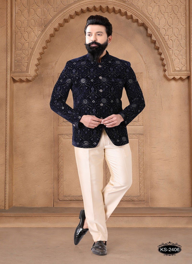 Blue Colour 1632 Designer Party Wear Mens Jodhpuri Suits Wholesalers In Delhi 1632-KS 2406