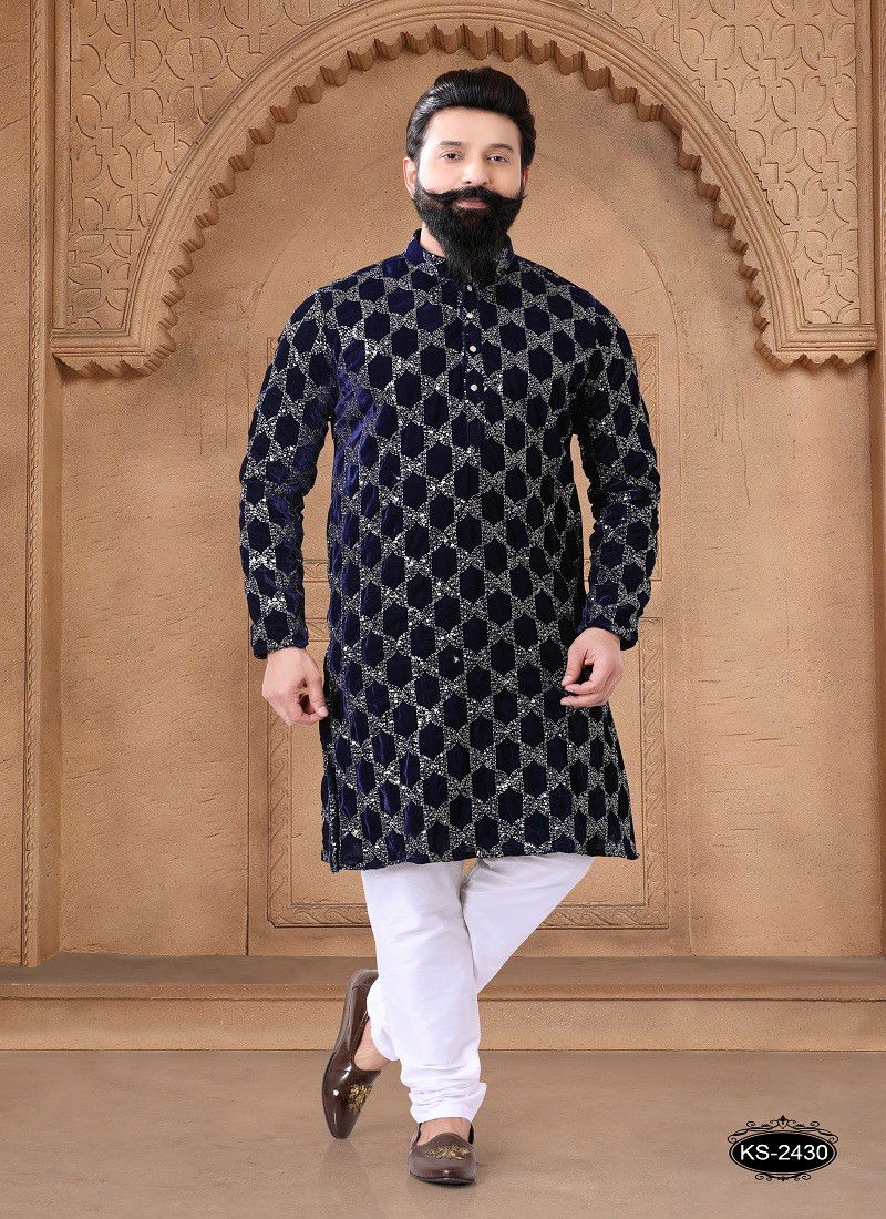 Blue Colour 1632 Wedding Mens Wear Stright Kurta Pajama Wholesale Shop In Surat 1632-KS 2430