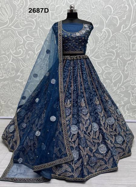 Blue Colour 2687 A To D by Anjani Art Heavy Net Bridal Lehenga Choli Wholesale In India 2687 D