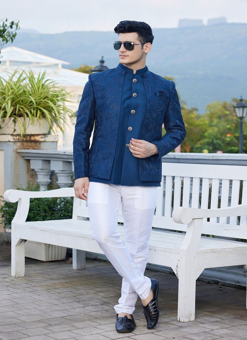 Blue Colour 3345 To 3350 Party Wear Art Silk Mens Jodhpuri Suit Wholesale Market 3349