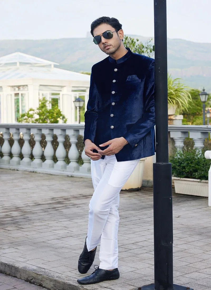 Blue Colour 3351 To 3359 Function Wear Valvet Mens Jodhpuri Suit Suppliers In India 3357