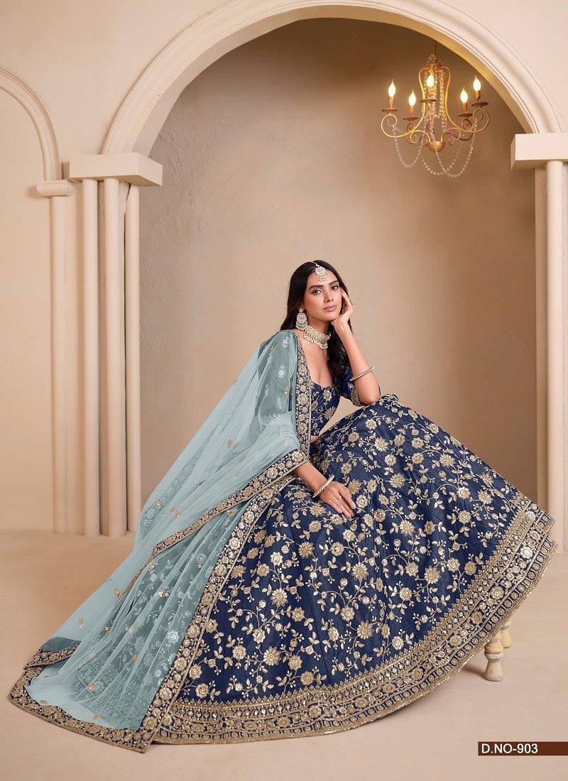 Blue Colour 902 To 904 Mehvish Vol 9 Art Silk Designer wear Lehenga Choli Wholesale Price In Surat 903