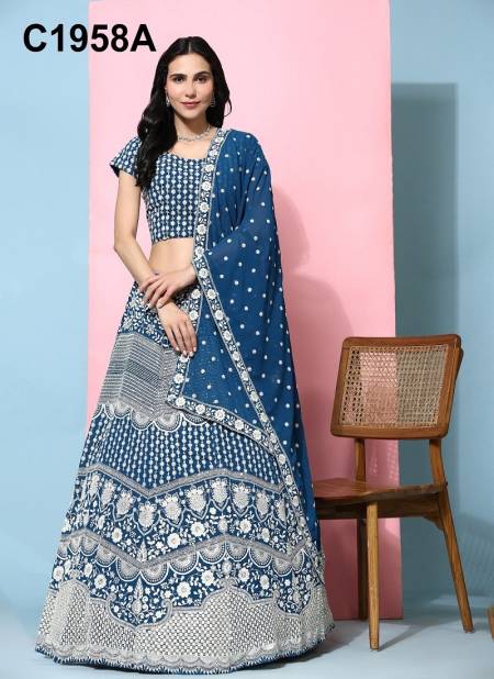 Blue Colour Amoha C1958 A To C Wedding Readymade Lehenga Choli Suppliers In India C1958 A