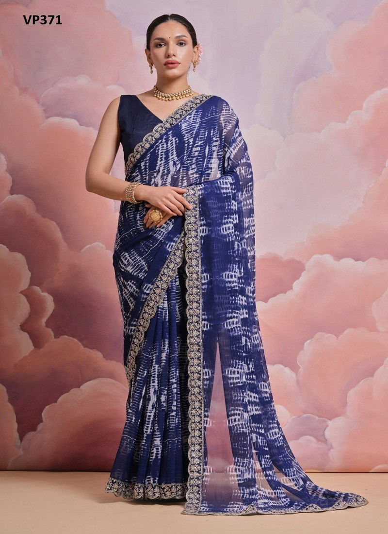 Blue Colour Amrut By Fashion Berry Georgette Printed Saree Wholesale Price In Surat VP371