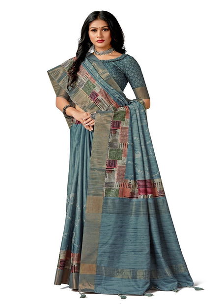 Blue Colour Amuska Silk Printed Designer Saree Catalog 7506 Catalog