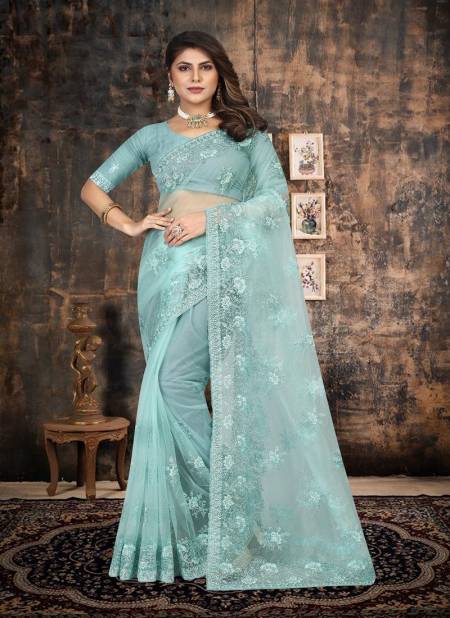 Blue Colour Anarkali By Nari Fashion Party Wear Saree Catalog 7024