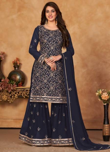 Blue Colour Anjubaa Vol 10 Wedding Wear Wholesale Georgette Suits Catalog 10103