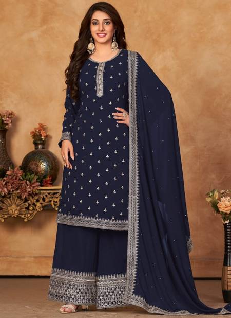 Blue Colour Anjubaa Vol 11 Function Wear Wholesale Georgette Salwar Suits Catalog 10113