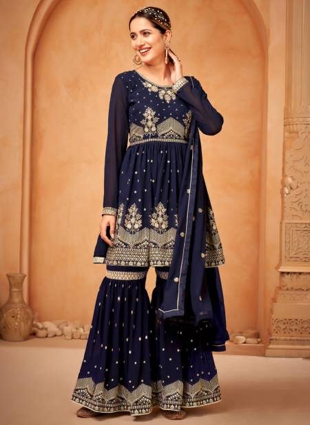 Blue Colour Anjubaa Vol 12 Function Wear Wholesale Georgette Salwar Suits Catalog 10123