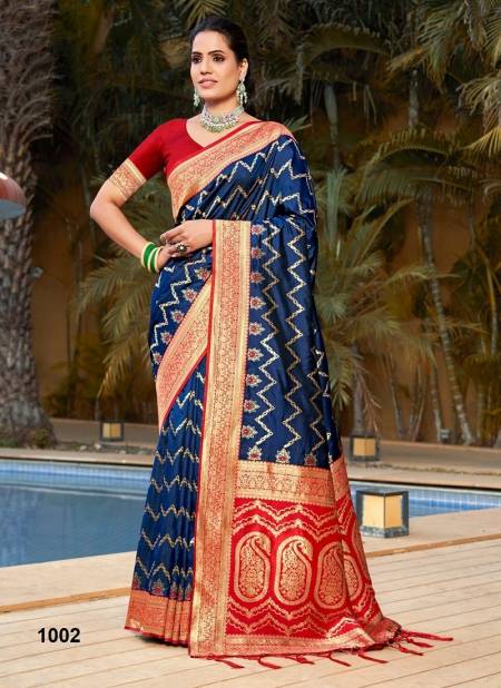 Blue Colour Armaan Silk By Bunawat Wedding Wear Banarasi Silk Sarees Wholesale Market In Surat 1002