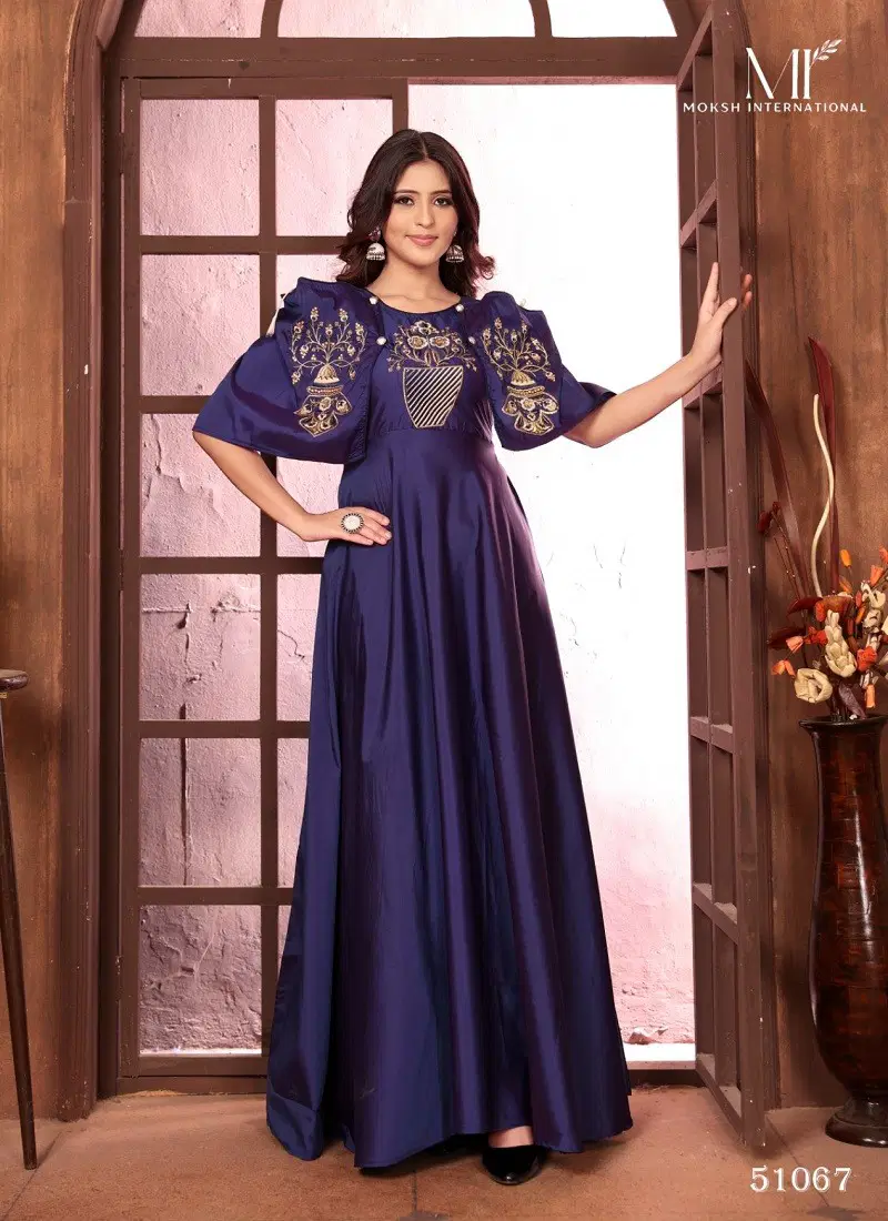 Blue Colour Armani Vol 2 By Moksh Triva Silk Embroidery Kurtis Wholesale Online 51067