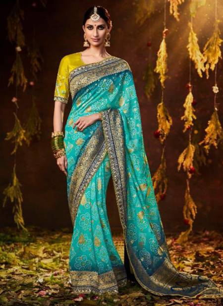 Blue Colour Bandhej Festive Wear Wholesale Silk Sarees Catalog 159