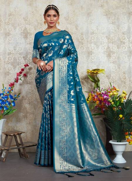 Blue Colour Bhavika Silk By Sangam 14019 To 14024 Silk Sarees Catalog 14024