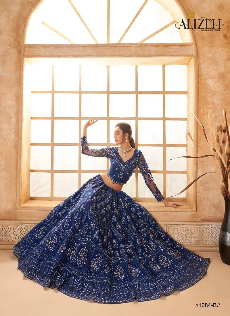 Blue Colour Bridal Heritage Color Saga Vol 3 By Alizeh Party Wear Net Lehenga Choli Wholesale Online 1084-B