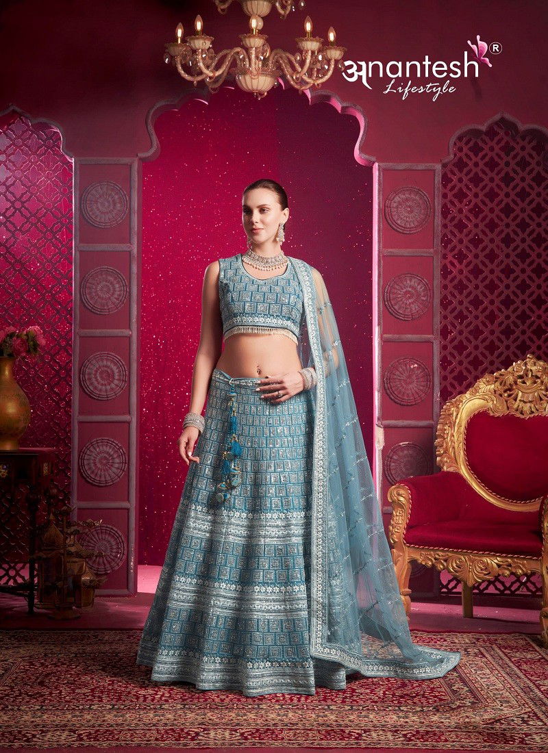 Blue Colour Bridle Couture Vol 4 By Anantesh Wedding Wear Net Lehenga Choli Orders In India 9019